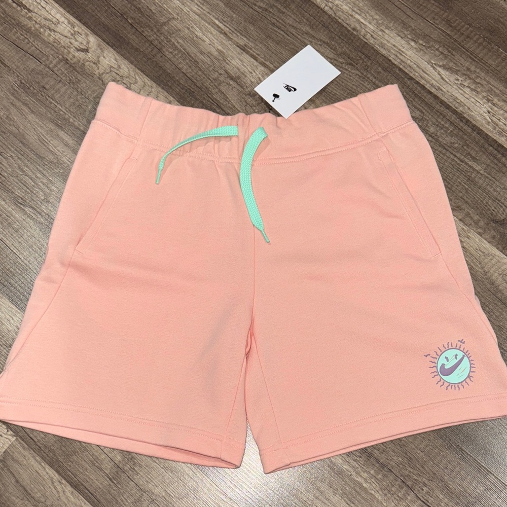 Nike Girls Pink Shorts with Mint Drawstring